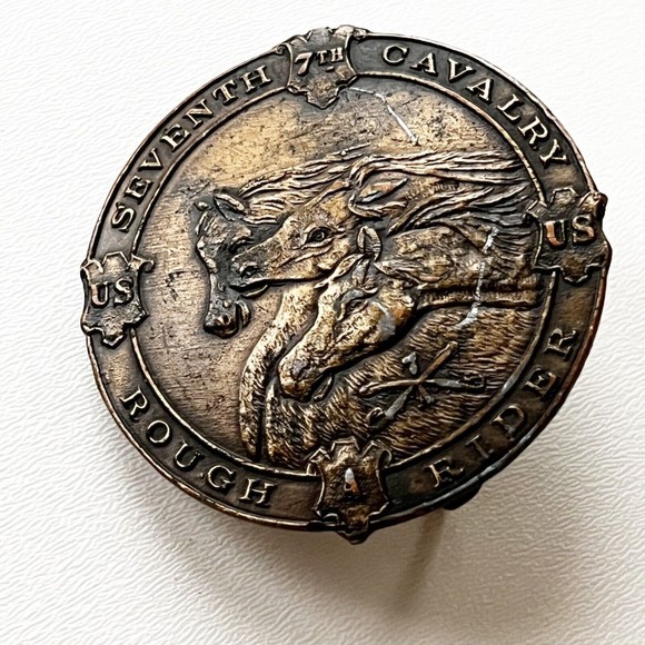 Vintage Pewter Seventh Cavalry Rough Rider Commemorative Belt Buckle 2.5" Round - Picture 1 of 6